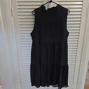 Sleeveless Black Tiered Dress with Ruffle Neck